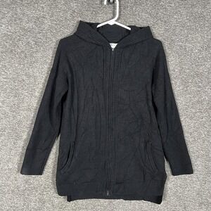 UGG Cashmere Sweater Womens Medium Black Hooded Full Zip Cardigan‎ Longline Knit